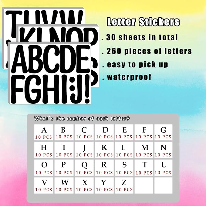 Bemeol 30 Sheets Large Letter Stickers 4 Inch Alphabet Letter Stickers Self