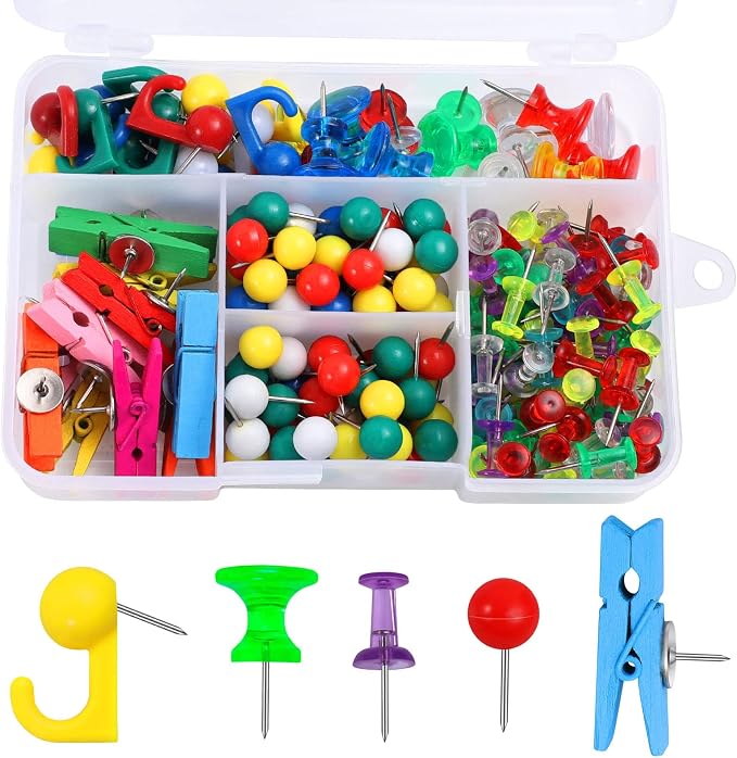 BESARME 200 Pcs Push Pins for Bulletin Board, Thumb Tacks for Cork Board |