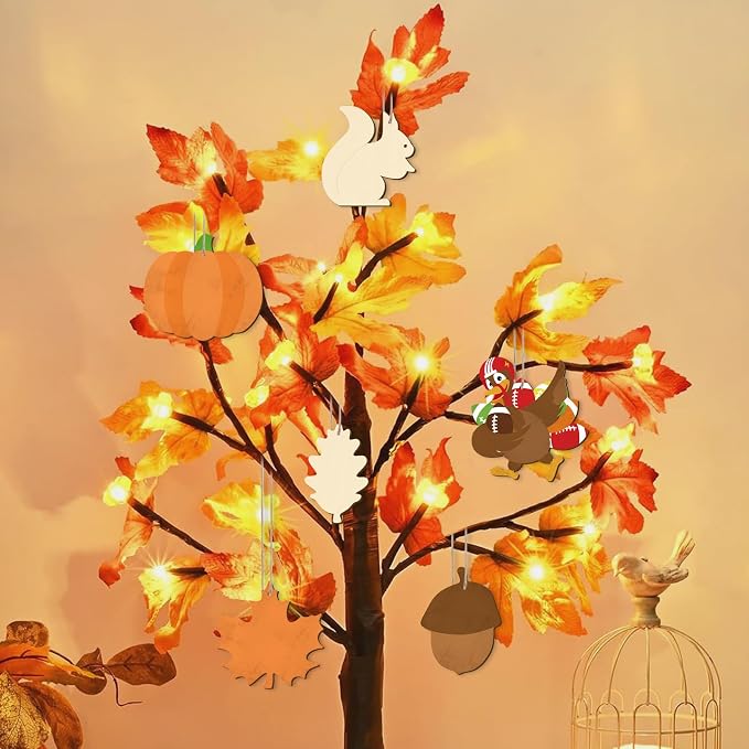 24 PCS Unfinished Wooden Thanksgiving Crafts, Pumpkin Turkey Shaped Hanging