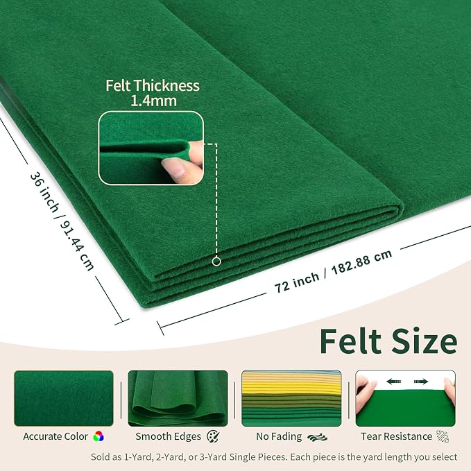 Moss Green Fabric Sheet 72" X 36", 1.4mm Thick Large Soft Durable Flexible