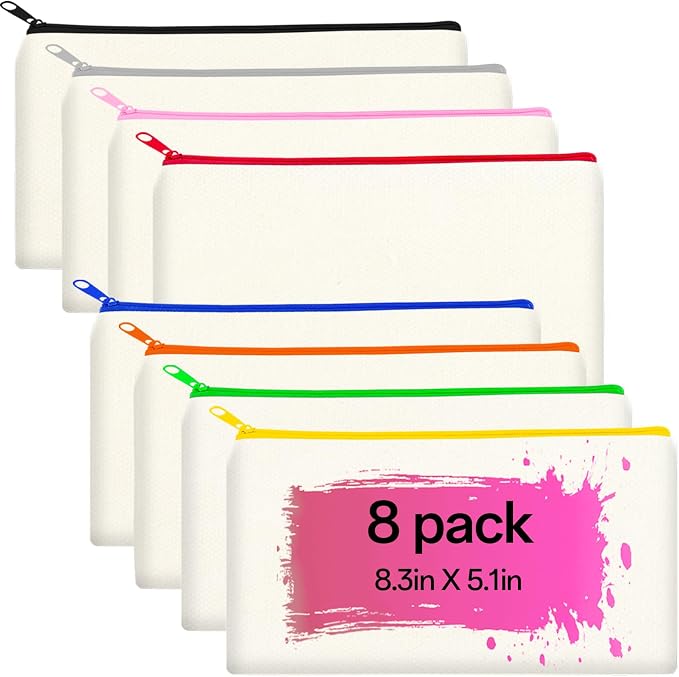 ZeeDix Canvas Zipper Pouch Bulk – 8.3 x 5 Inches Cotton Canvas Pouches