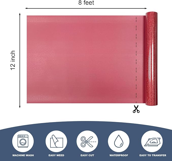 Red Glitter Heat Transfer Vinyl 12" x 8 ft HTV