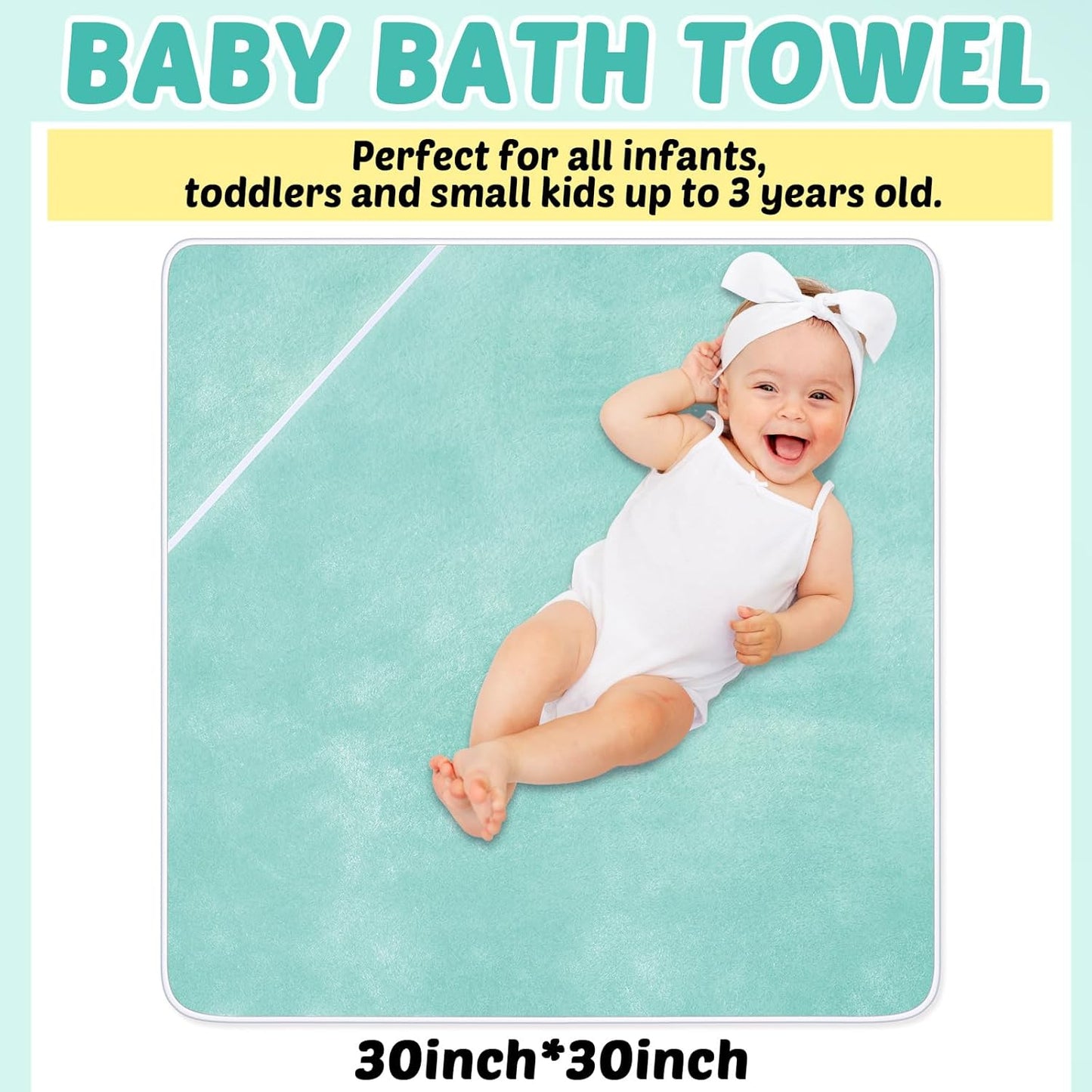 Chumia 6 Pack Baby Bath Towel Coral Fleece Soft Absorbent Newborn Hooded Towel for Kid 30 x 30 Inch Toddler Bath Blanket for Babies Infant Shower Gift(White, Green)