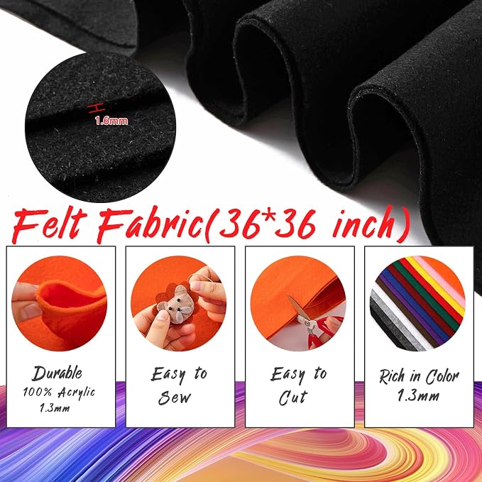 HaoFeijh Black Felt Fabric 36" x 36", 1.4mm Thick Soft Black Felt Fabric Sheet