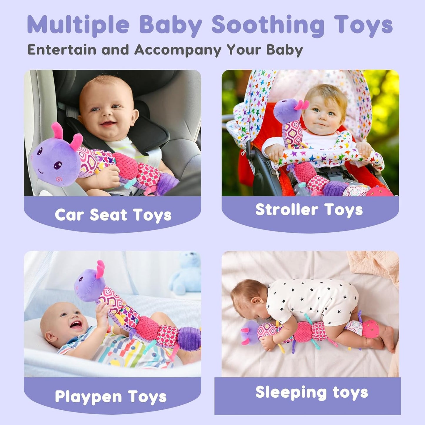 Baby Girl Toys 0-3-6 Months Musical Stuffed Animals Plush Caterpillar Toy with Crinkle Rattles Tummy Time Sensory Learning Toys for Infants 6-9-12 Months Newborn Girls Boys Shower