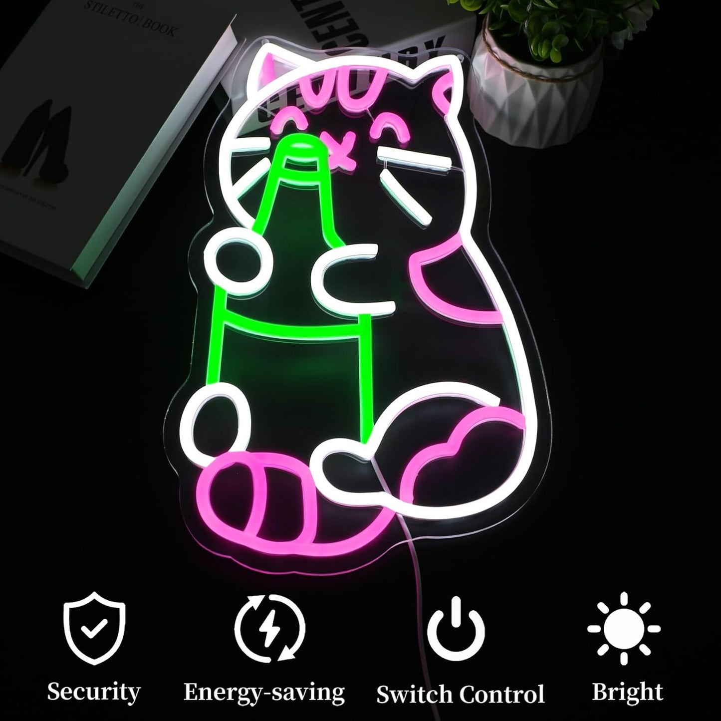 Cat Beer Neon Sign Led Neon Lights Neon Signs for Wall Decor Light Up Sign for Birthday Party Club Gift