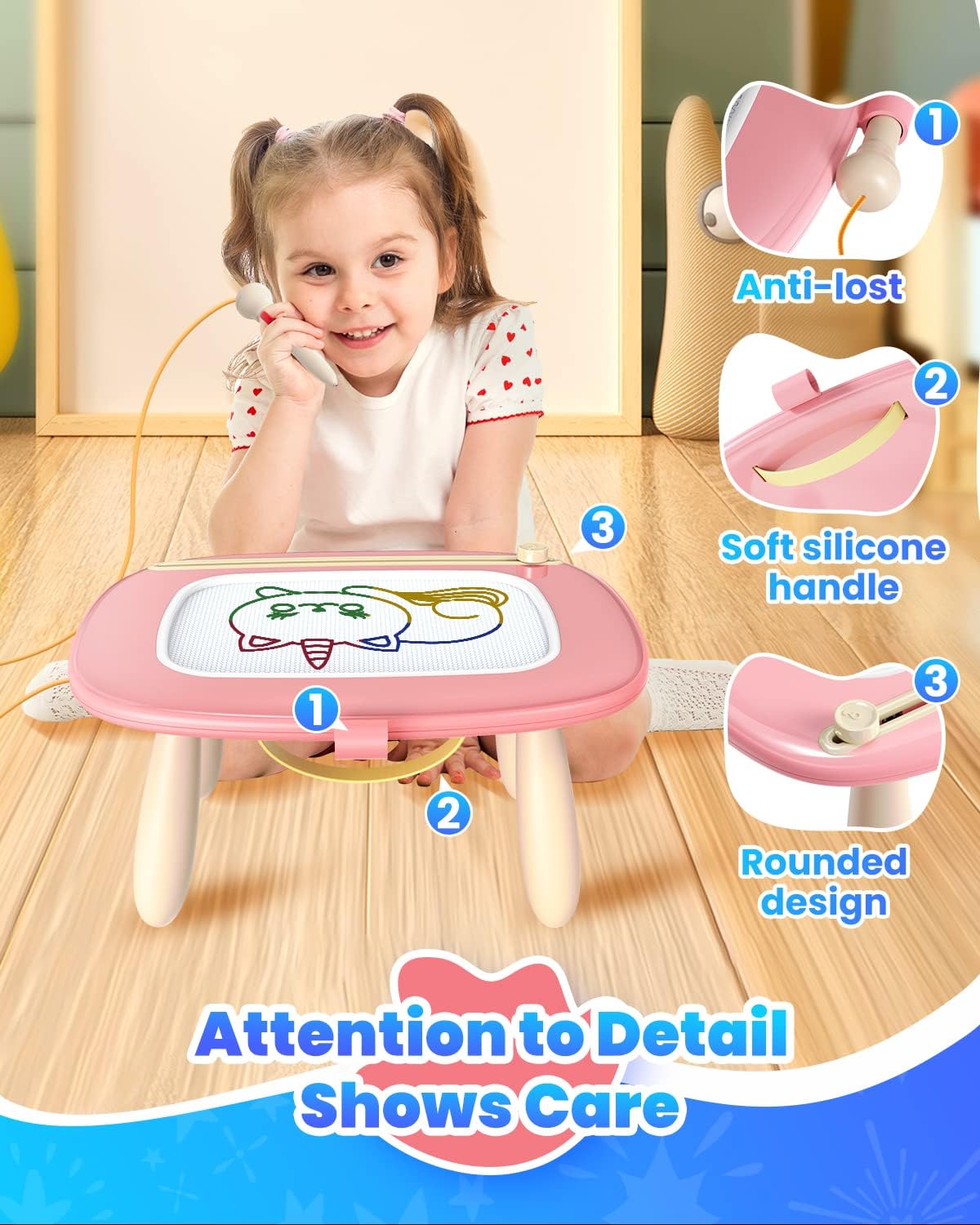 Magnetic Drawing Board, Toddler Girl Toys for 1-2 Year Old, Doodle Board Pad Learning and Educational Kids Toys for 1 2 3 Year Old Baby Girl Birthday Christmas GIF- Pink