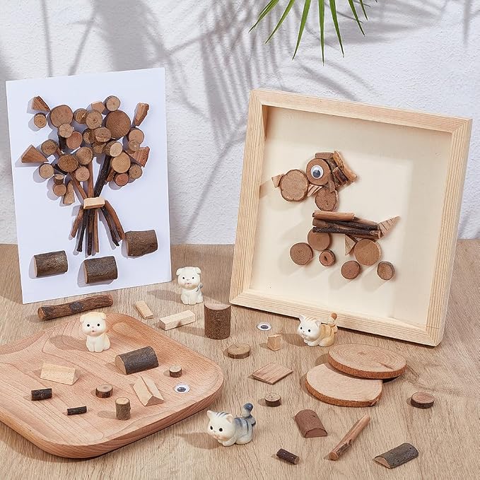 PH PandaHall Wooden Unfinished Craft Kits Natural Wood Slices Wooden Art Paint