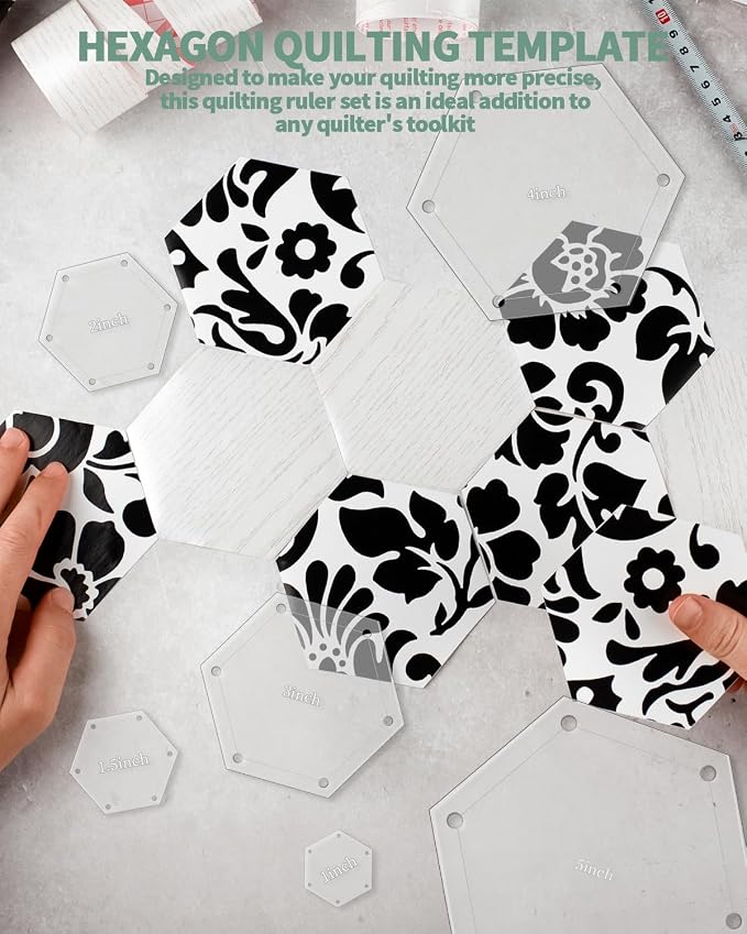 6 PCS Hexagon Templates Quilting 1", Acrylic Quilting Templates