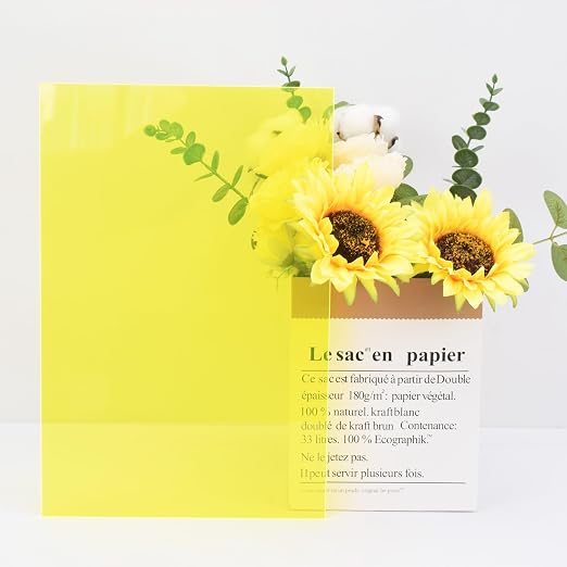 6 PCS Transparent Fluorescent Yellow Cast Acrylic Sheets 8" x 12" x 0.118"