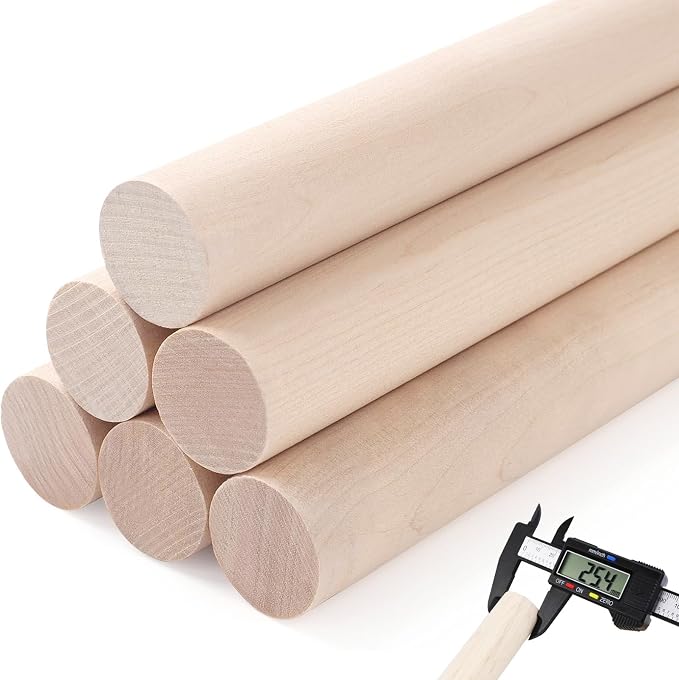 Yaliuliu 6PCS Dowel Rods Wood Sticks, 1x12 Inch Unfinished Round Wooden