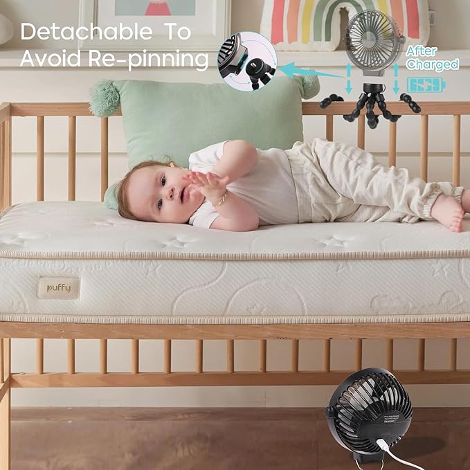 Portable Stroller Fan Personal rechargeable USB Fans With 5200mAh 3 Speeds Battery Small Baby Car Seat Mini Handheld Clip On Fan for Pram Crib Bike Treadmill Outdoor Camping Travel and Student Desk