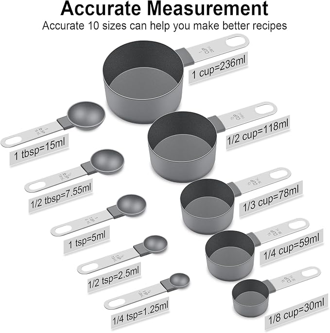 Measuring Cups and Spoons Set of 10 Pieces, Nesting Measure Cups Spoons