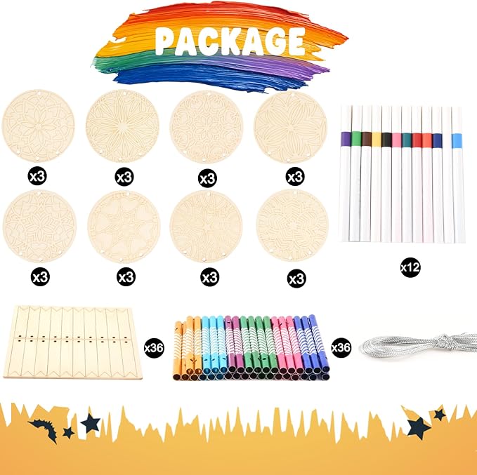 Wooden Mandala Wind Chime Ornaments Painting Craft, 8 Style Cutouts