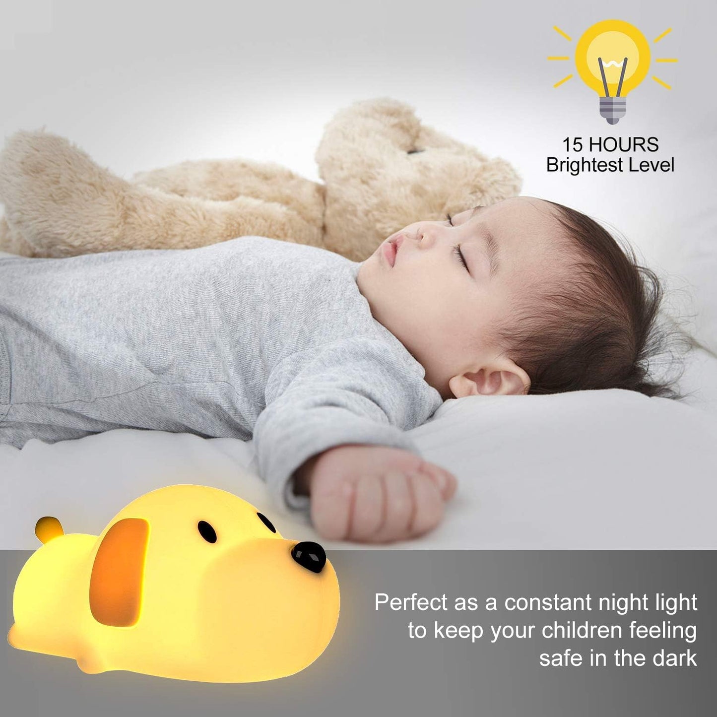 Silicone LED Papa Puppy Night Light Touch Sensor Switching Night Lamp, Transform Between Warm White 2700K and White 6500K, Safe SIL+ABS, Sleep Timer Setting for Kids Babies Bedside and Nursery