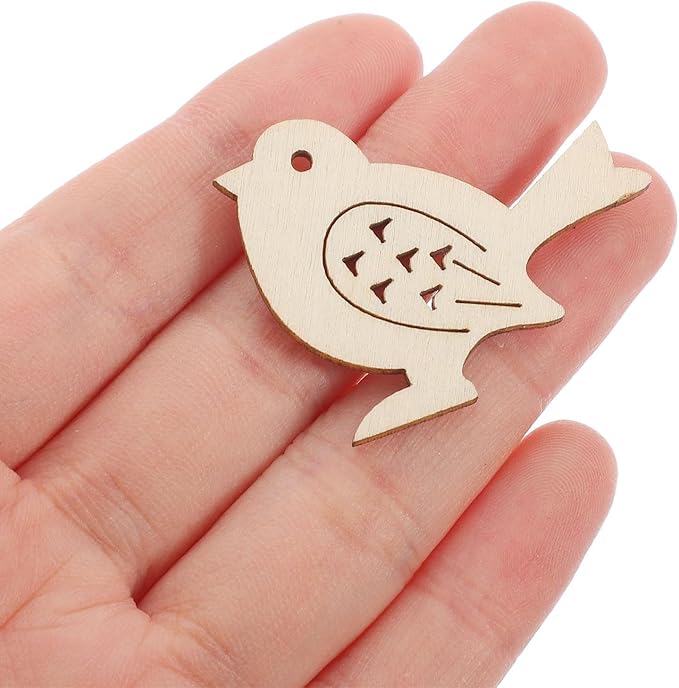 50pcs Wooden Bird Pattern DIY Craft Embellishments – Unfinished Wood Slices