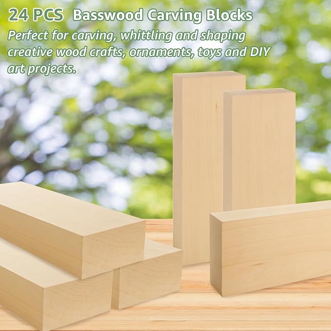 2 Pack Unfinished Basswood Carving Blocks, Christmas DIY Supplies
