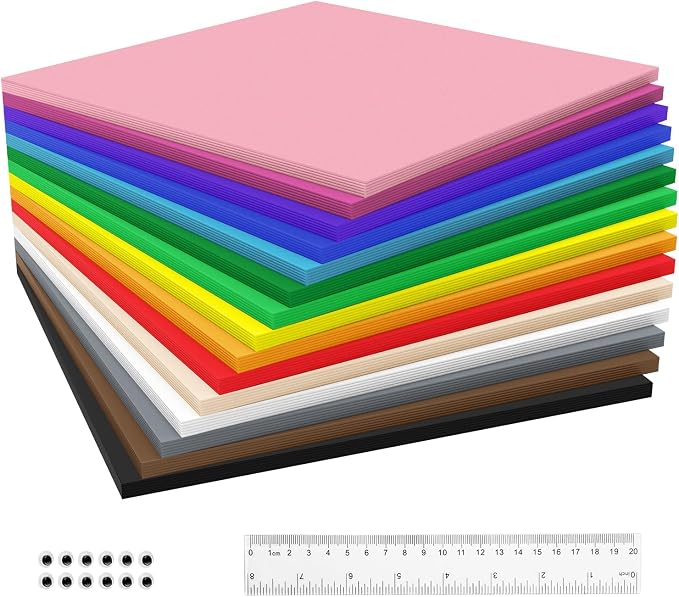 Foam Sheets 90 Pack, 8 x 8 Inch, 15 Assorted Colors, 1mm Thick EVA Foam Paper