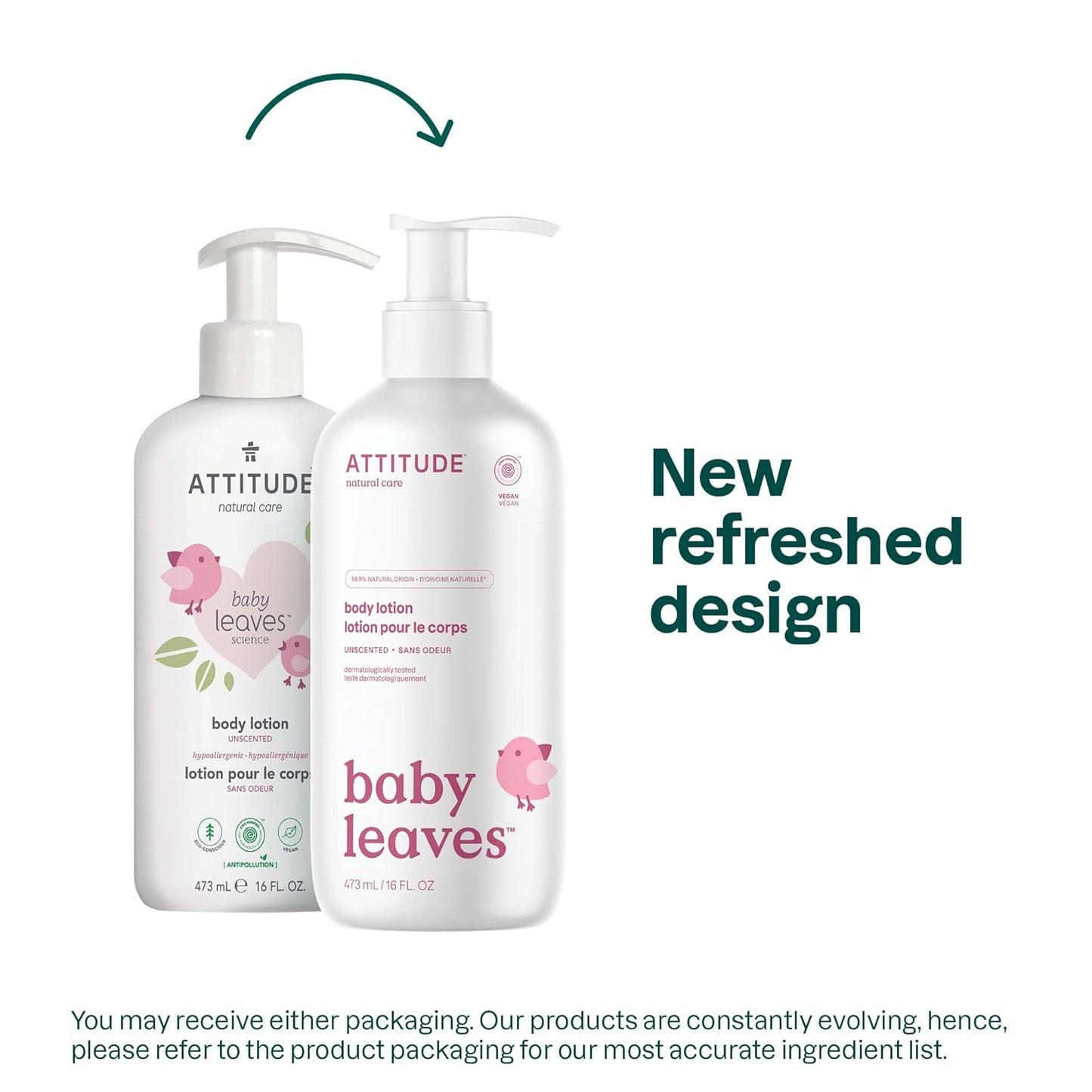 ATTITUDE Baby Lotion, EWG Verified Moisturizer, Dermatologically Tested Moisturizing Cream, Vegan and Cruelty-Free, Unscented, 16 Fl Oz