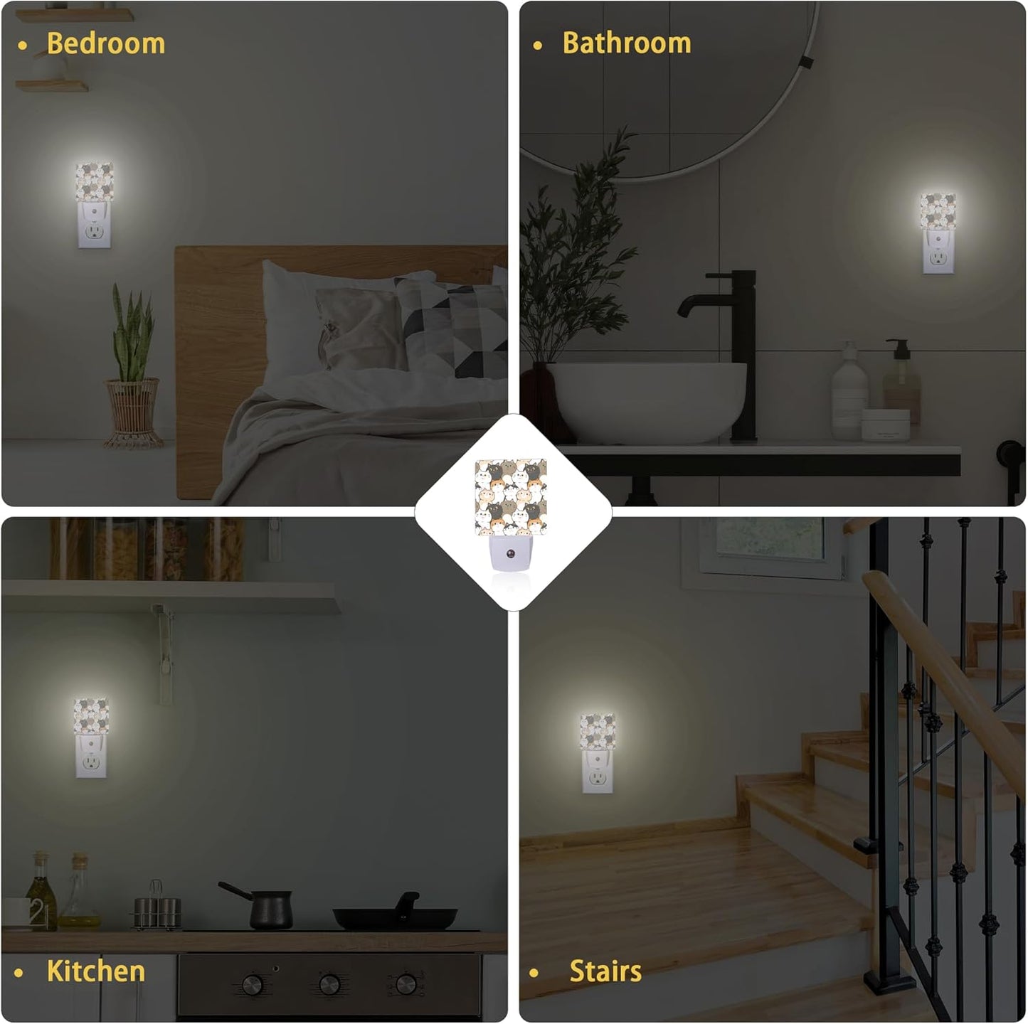 Cute Cats Night Light with Dusk to Dawn Light Sensors, Plug-in Wall Led Night Lights, Energy Efficient Lamp for Bedroom/Bathroom/Kitchen/Hallway/Stairs