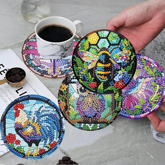 ijbnhd 8 Pack Diamond Art Coasters Kits Animals Diamond Painting Coasters |