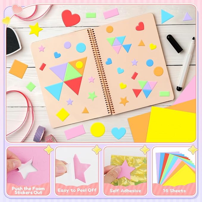1620Pcs Foam Stickers Foam Shape Stickers Colorful Self Adhesive, 8 Colors