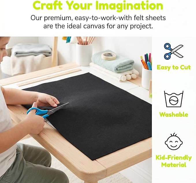 WUWEOT 10 Pack Black Stiff Felt Sheet, 17x11.8 Inches Fabric Hard Felt Squares