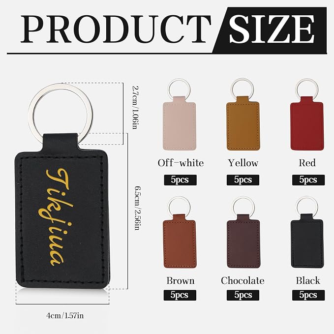 30 Pcs Leather Key Fob Kit, Rectangular Laser Engraving Blanks