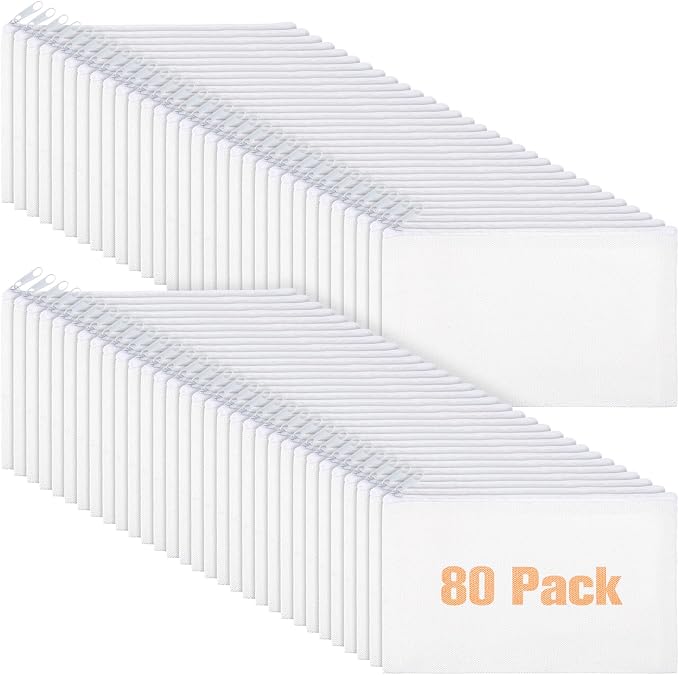 Reginary 80 Pack Canvas Zipper Makeup Bags Bulk Pencil Pouches Blank DIY Craft