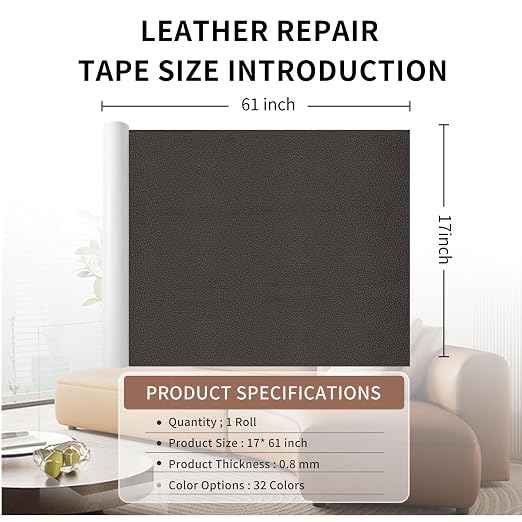 Leather Repair Patch Tape, Coffee 17 x 61 Inches Self Adhesive Leather Repair