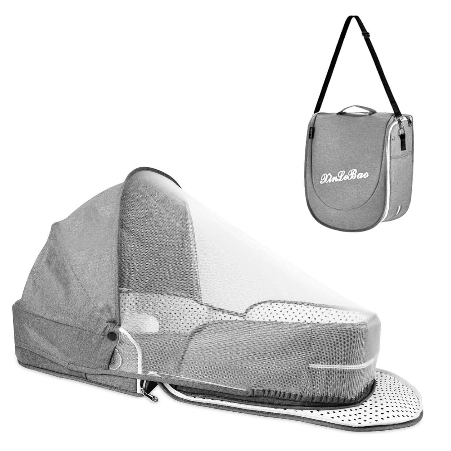 Portable Bassinet for Baby Travel Lounger Foldable Baby Co-Sleeping Bed with Mosquito net + Cool mat Carry Bag & Storage Pocket ()