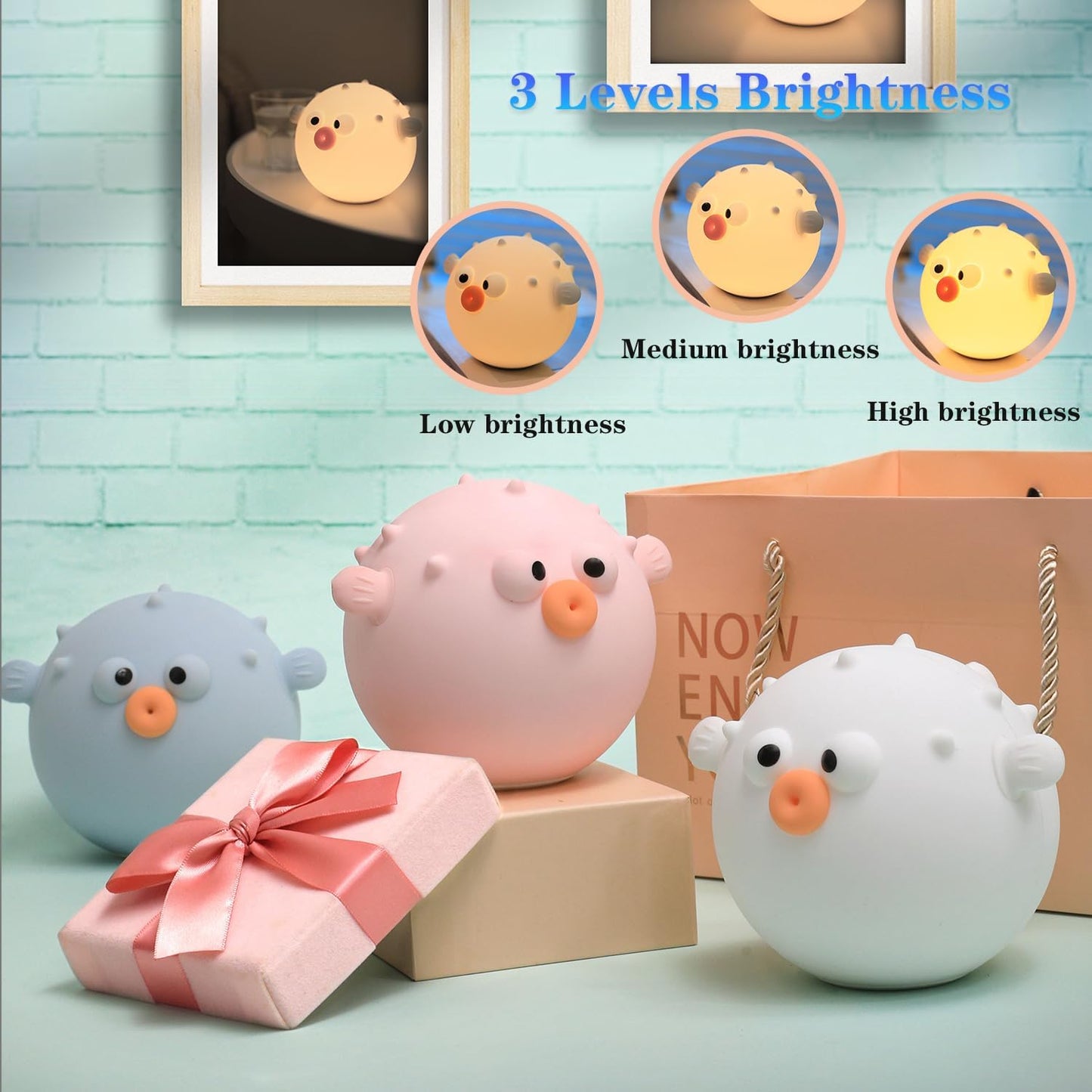 Cute Anemonefish Night Light, LED Squishy Night Lamp, Dimmable Timer Nursery Nightlight for Kids, Rechargeable Touch Lamp, Dorm Decor, Kids Funny Gifts (Blue Fish)