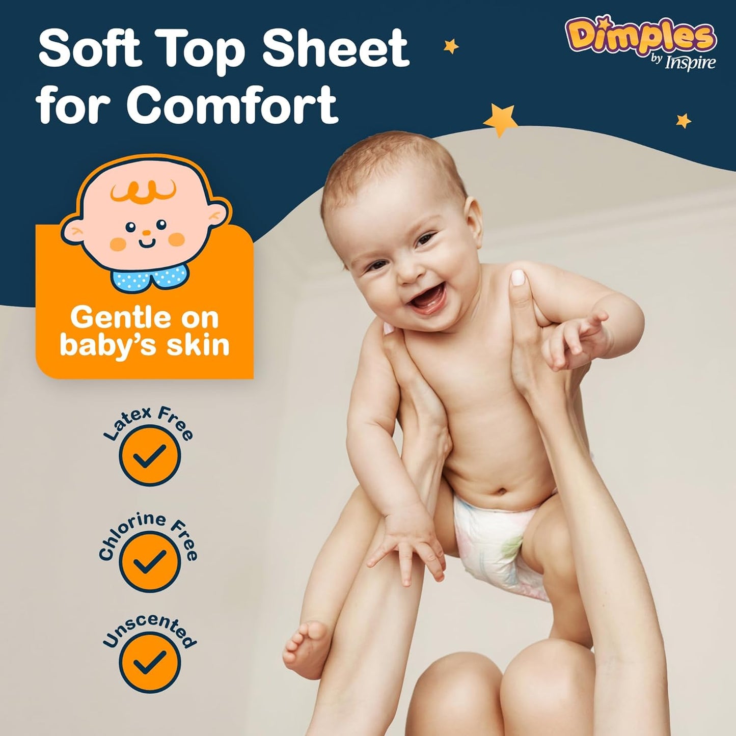 Inspire Dimples Booster Pads, Baby Diaper Doubler with Adhesive - 1 Size Fits All Diapers - Boosts Diaper Absorbency - No More leaks 90 Count (with Adhesive for Secure Fit)