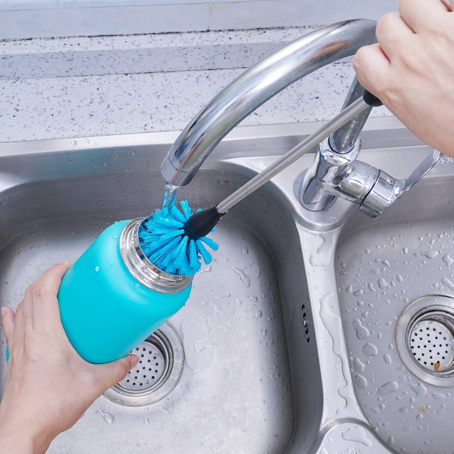 Stainless Steel Water Bottle Brush, Long Handle Scrubbing Brush, Built for Cleaning Sports Bottles, Baby Bottles, Cups, Coffee Mugs, Glasswares, Wine Decanters, Flask, 2 Pack, 13 in - 15 in