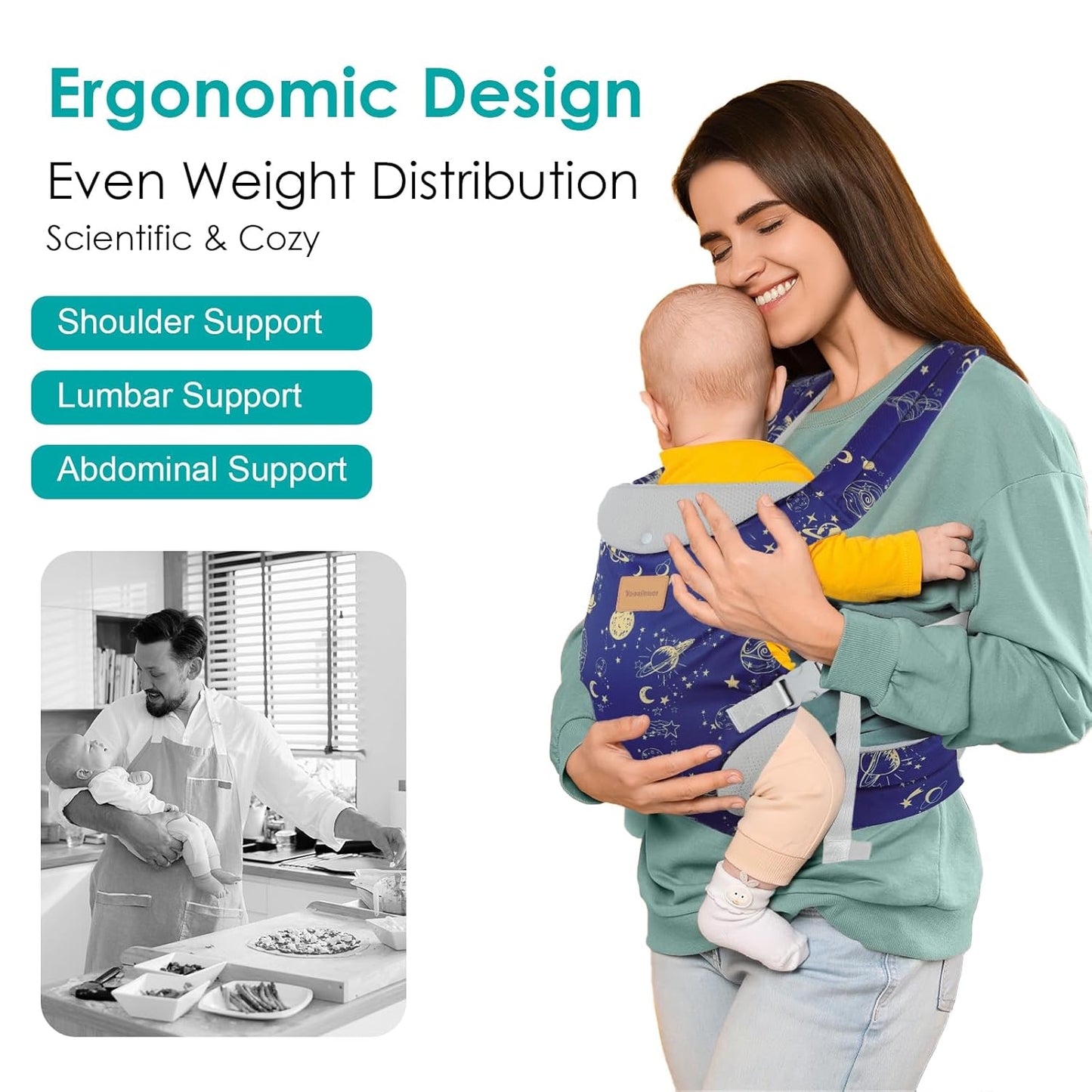 Baby Carrier, Ergonomic Adjustable Toddler Carriers for 7-33 Lbs, Cozy Lightweight Infant Carrier with Neck Support, Baby Chest Carriers with Lumbar Support for Parents (3-36 Months)