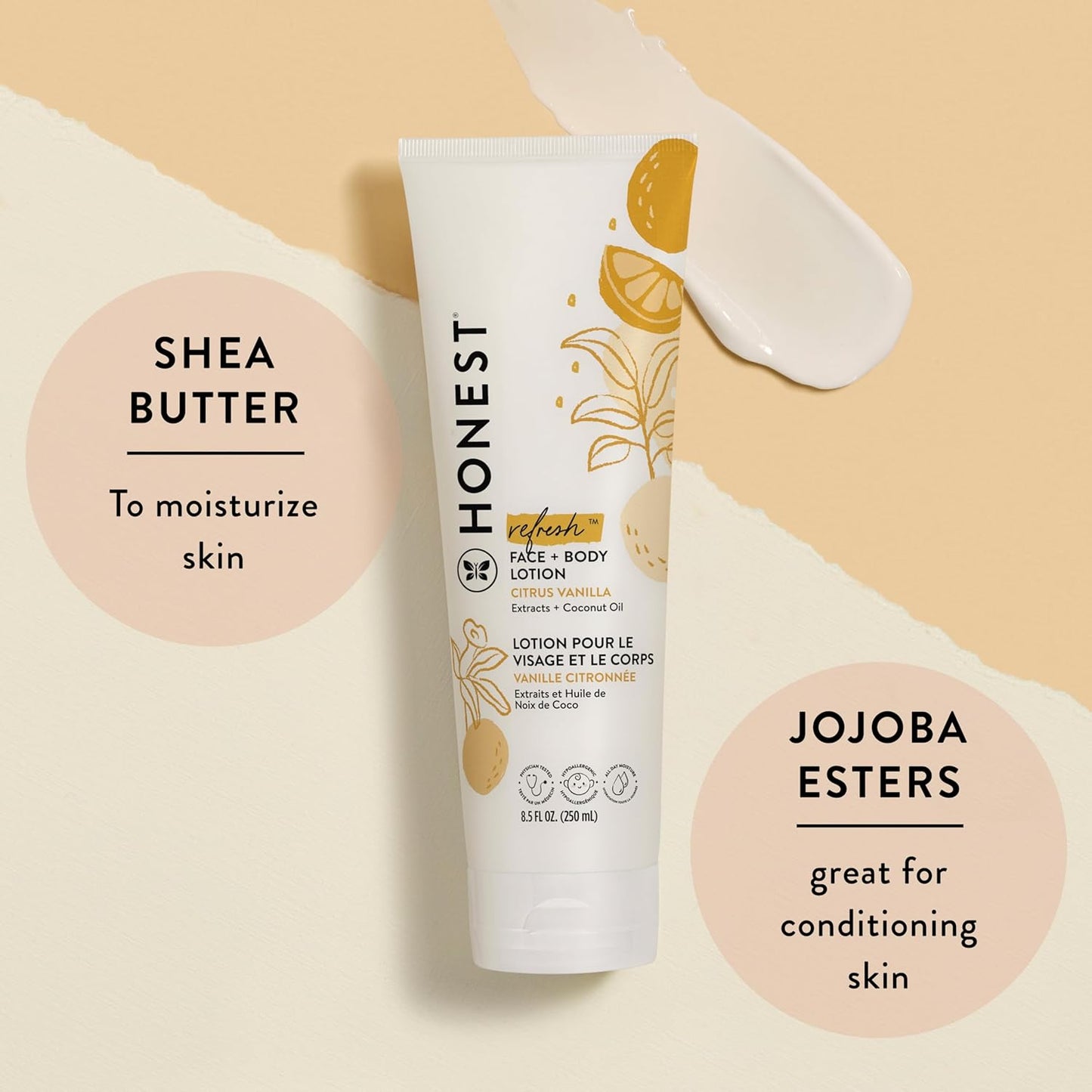The Honest Company Hydrating Face and Body Lotion Fast Absorbing Naturally Derived Hypoallergenic Citrus Vanilla Refresh 8.5 fl oz