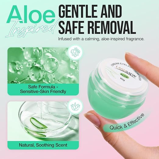 LASHVIEW Lash Glue Remover Cream Gentle Aloe Low Irritation Eyelash Remover Kit