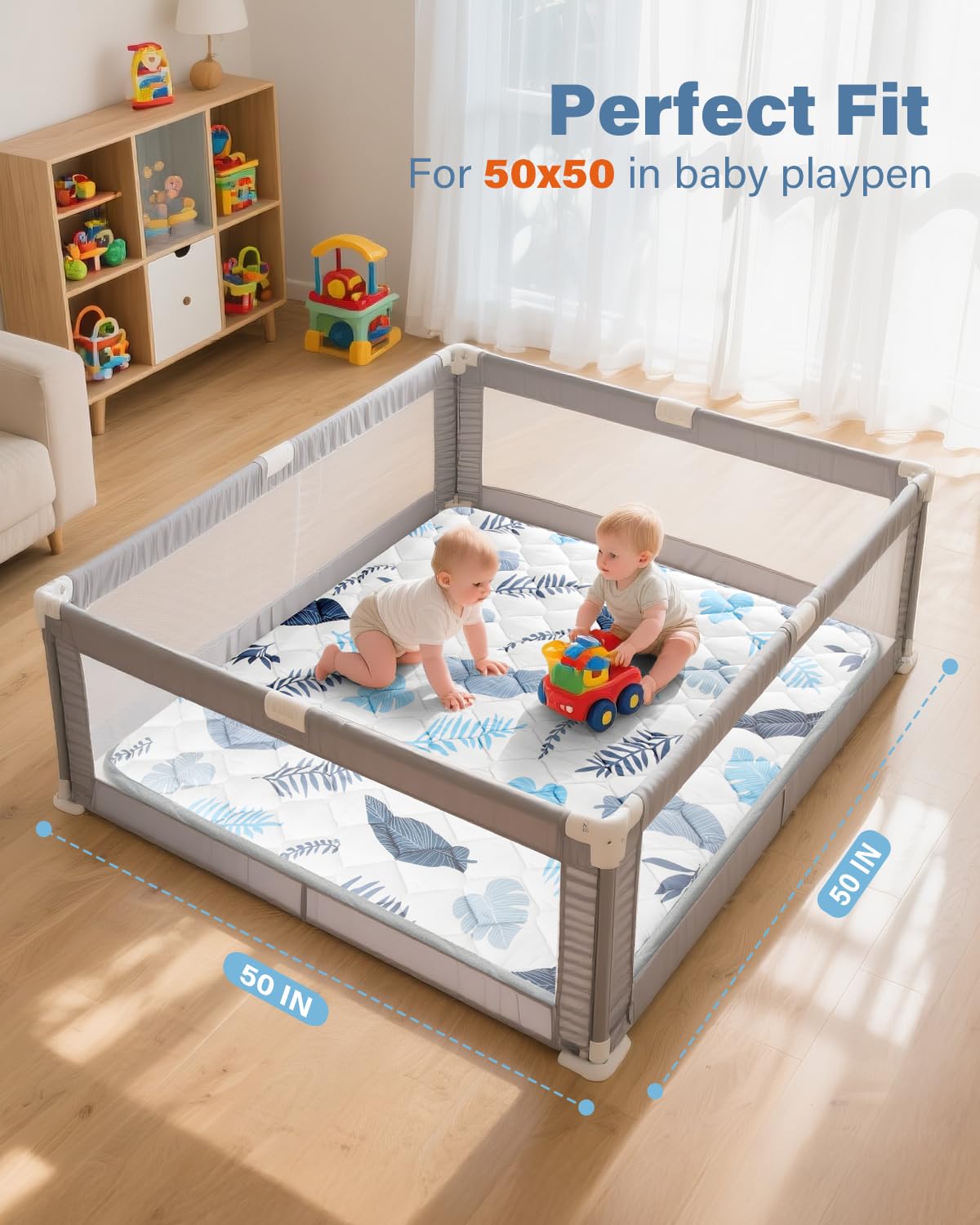 Baby Play Mat, Non-Slip Baby Mat for Floor, Soft Thicker Playpen Mat, Portable Playmat, Crawling Mat for Babies, Toddlers & Infants to Play and Learn（ 50"x50"）
