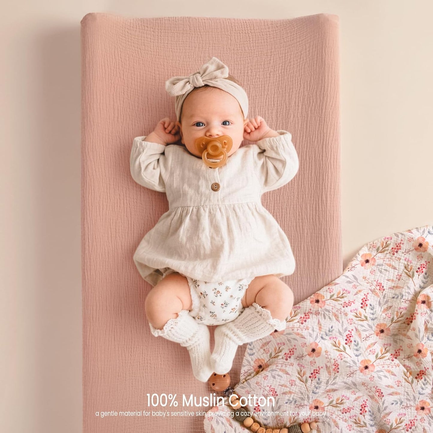 lulumoon Muslin Changing Pad Cover: 2-Pack Soft Breathable Cotton Boho Floral Print for Baby Girls - Nursery & Baby Shower
