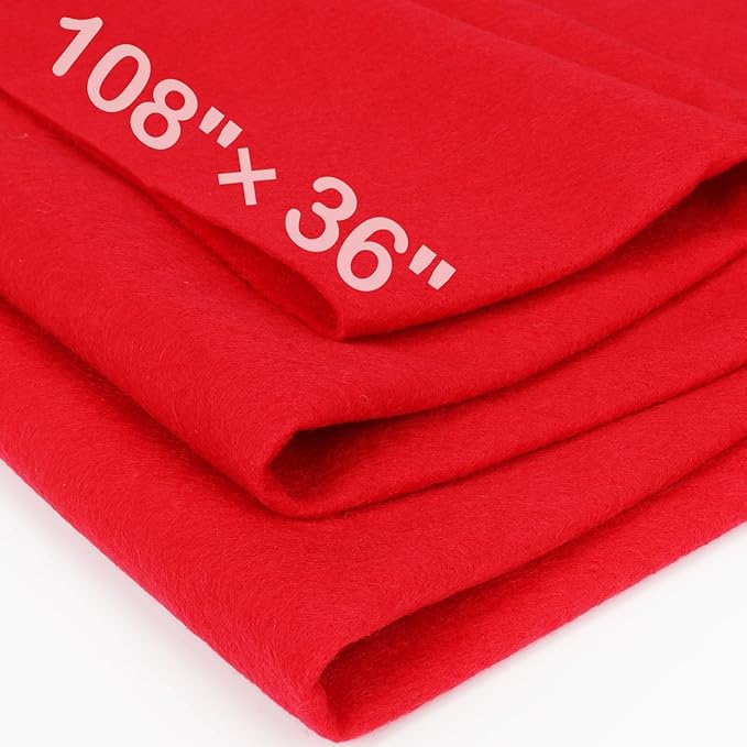 XSEINO Red Large Felt Fabric 108" X 36 ", 1.4 mm Thick Soft Felt Fabric Sheet