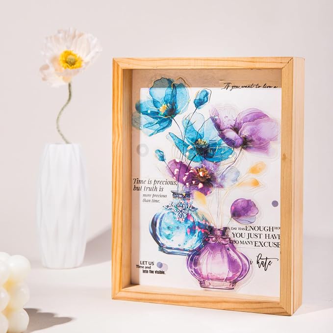 Yoksas 60 Pcs Large Holographic Shiny Flower Vase Scrapbooking Stickers