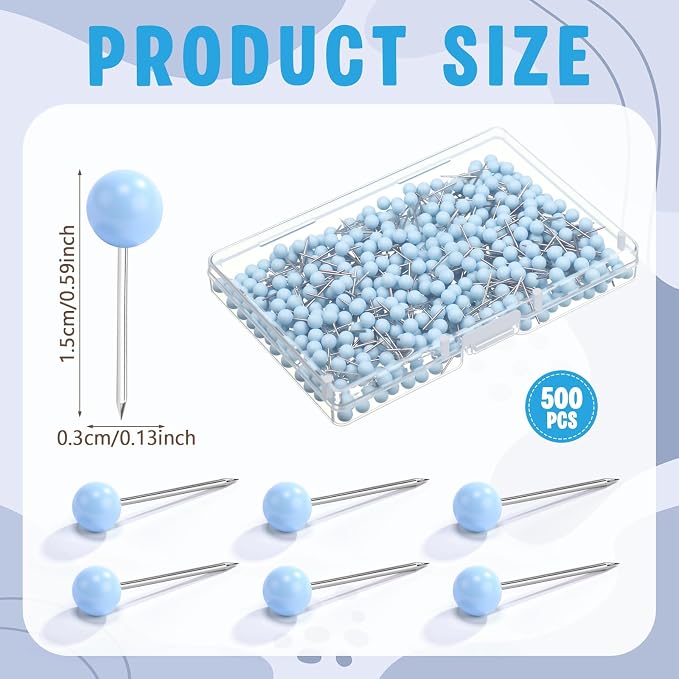WILLBOND 500 Pack Map Push Pins Map Tacks Small Round Head Push Pins Thumb Tacks