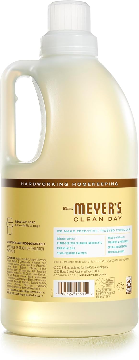 MRS. MEYER'S CLEAN DAY Baby Laundry Detergent Liquid, Infused with Essential Oils, Baby Blossom, 64oz - Pack of 2 (128 Loads)