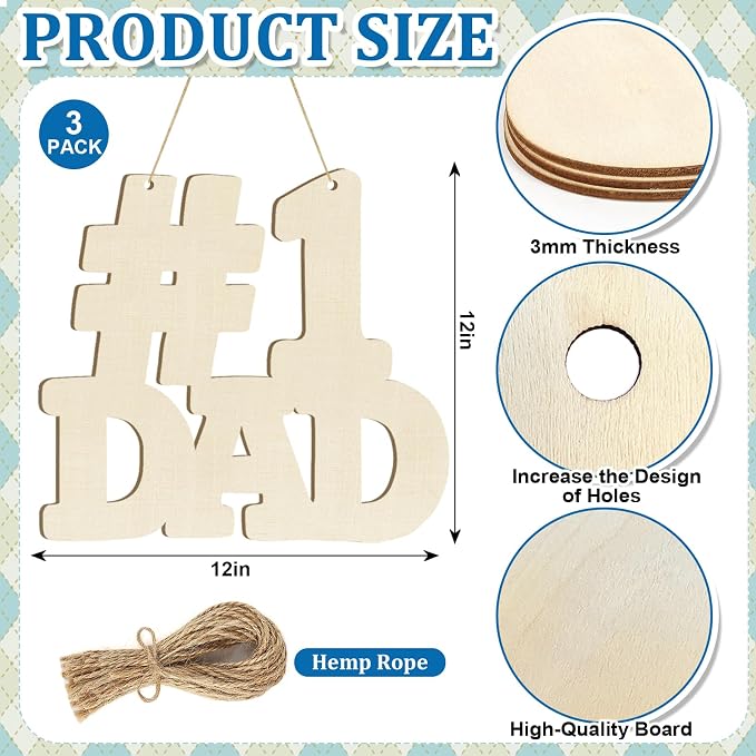 Large 12" Wooden Fathers Day Crafts