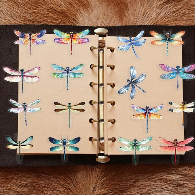 50Pcs Dragonfly Stickers for Scrapbooking, PET Transparent Decorative Stickers
