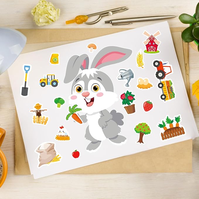 48 Sheets Create Funny Farm Animals Stickers, Make a Face Stickers