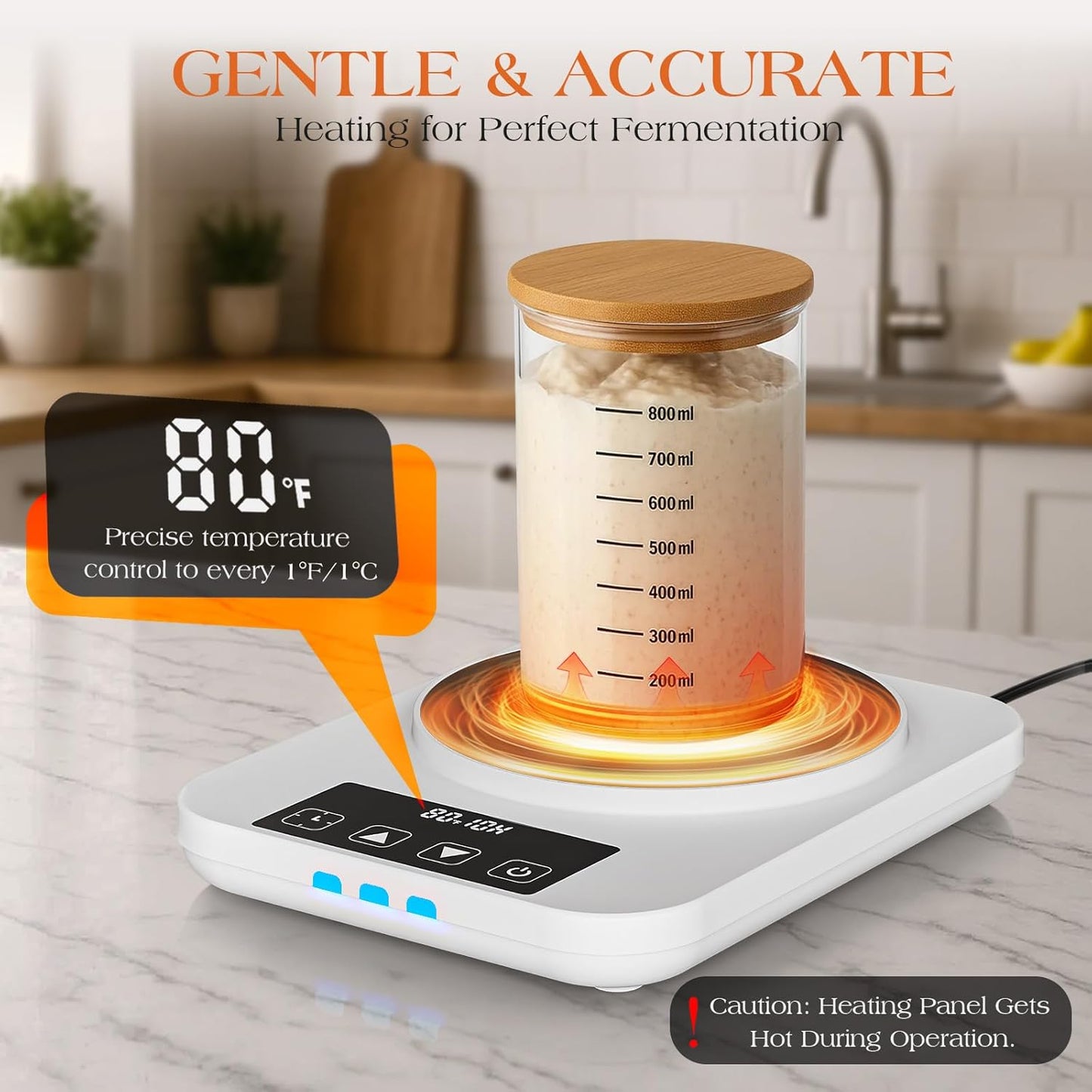 Sourdough Starter Warmer 2025 with Precise 1°F Control (70–100°F), Sourdough Warmer, 4.3" Heating Pad, 12H Auto Timer, USB Powered Fermentation Mat for Sourdough Jar, for Home Bread Baking