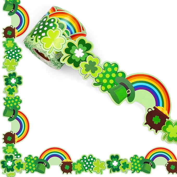 FYSUIMU 65.6 Ft St. Patrick's Day Bulletin Board Borders Green Shamrock Clover