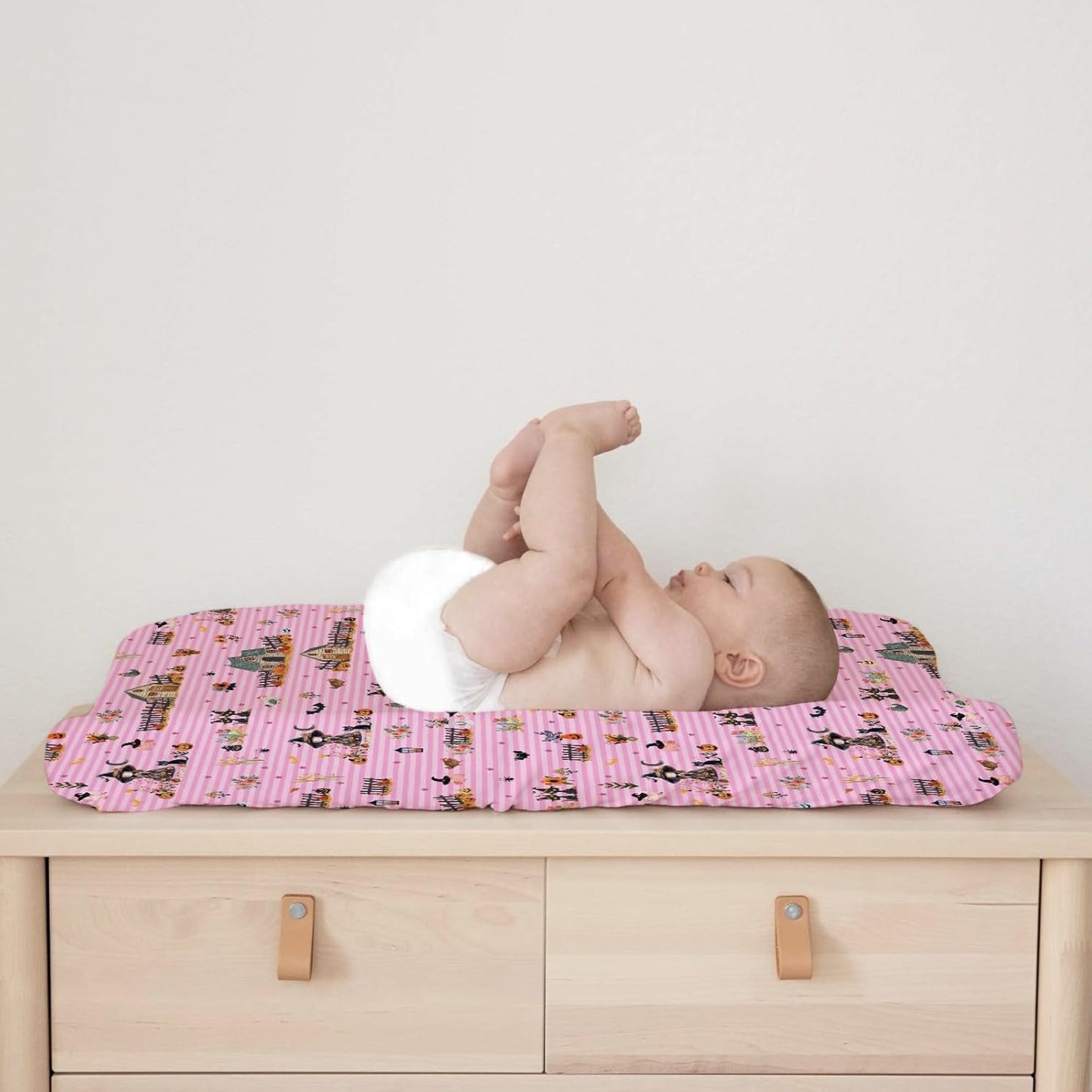 Fall Farm Witch Cats Baby Changing Pad Cover Halloween Farmhouse Pig Hen Bat Moon Pumpkins Floral Nursery Diaper Changing Table Sheets for Boy Girl Soft Stretch Changing Pad Table Mats 32''x16''