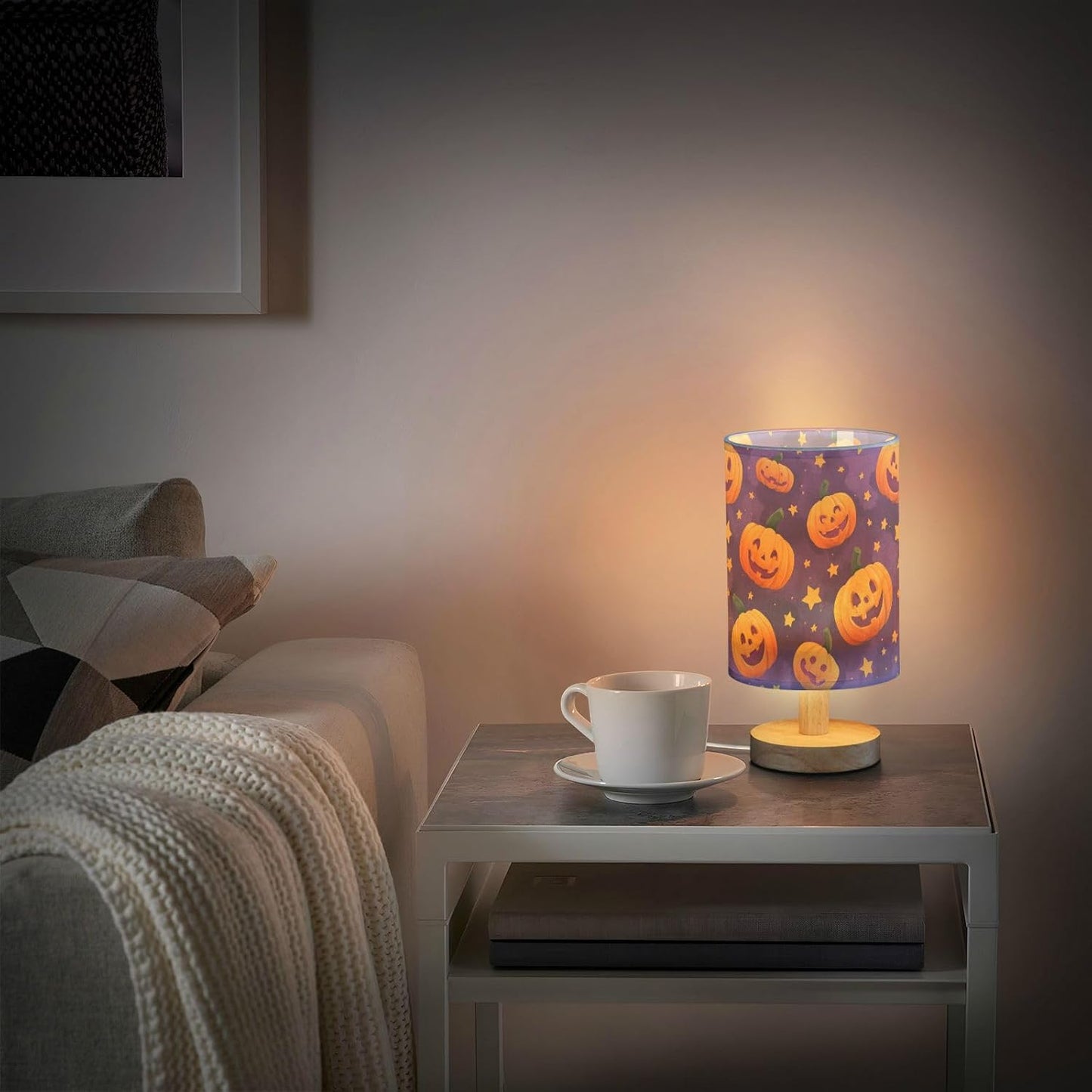 Halloween Evil Pumpkins Table Lamp Bedroom Bedside Night Reading Desk Lamps Cylinder Nightstand Sleeping Light Lamp for Kids Living Room Office Decor
